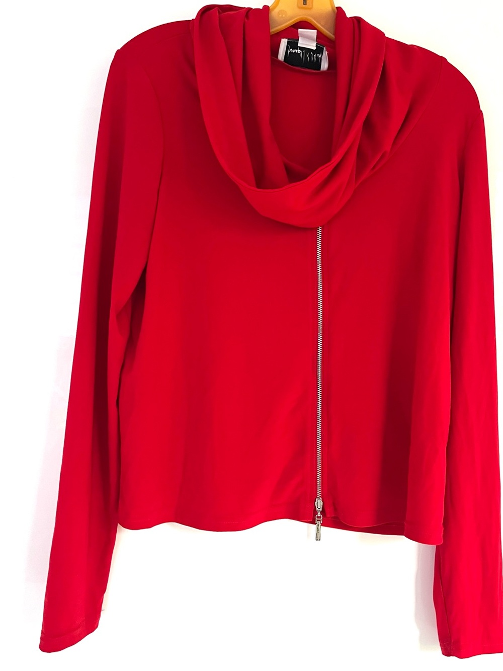 Jospeph Ribcoff Red Cowl Neck Full Zip Long Sleeve Top